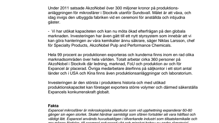 Pressmeddelande: AkzoNobel inviger miljoninvestering i Sundsvall