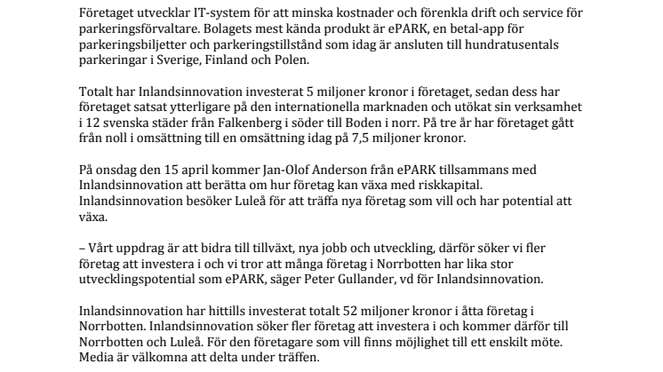 ​ePARK i Luleå nyanställer och utökar på fler orter