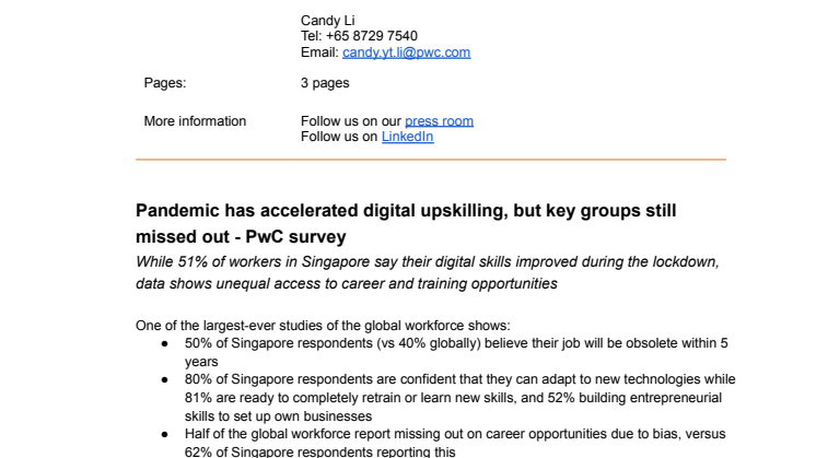 Pandemic has accelerated digital upskilling, but key groups still missed out - PwC survey