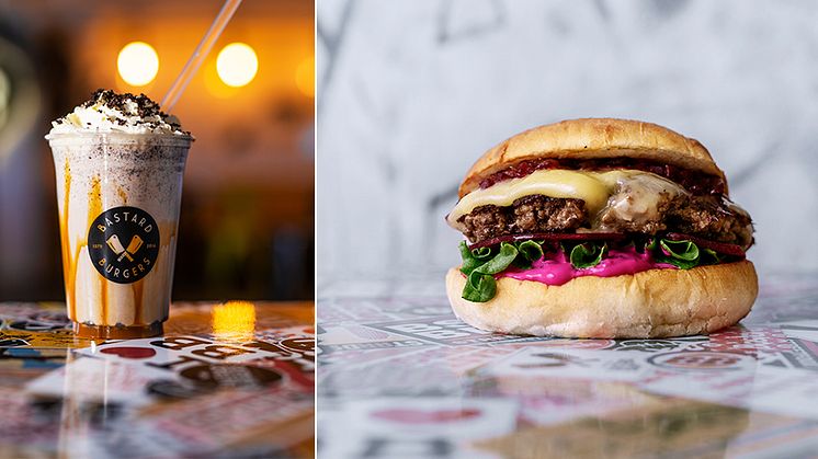 Bild på milkshake och burgare från Bastard Burgers pressarkiv