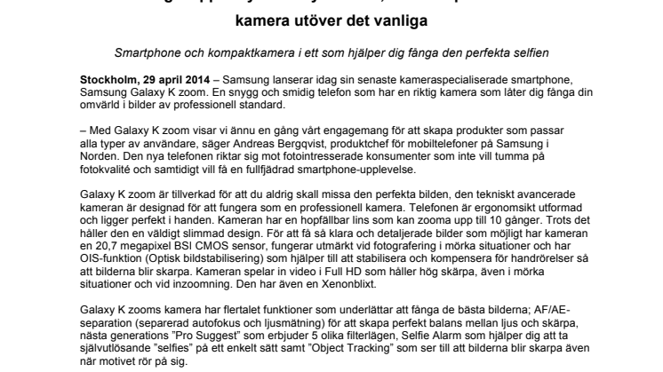 Samsung släpper nya Galaxy K zoom, en smartphone med en kamera utöver det vanliga