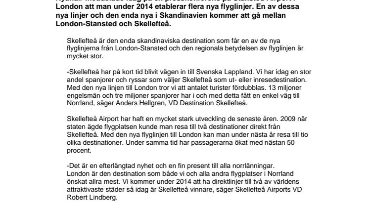 London, ny destination direkt från Skellefteå med Ryanair