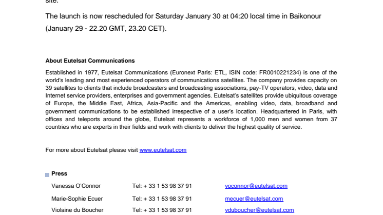 EUTELSAT 9B launch update