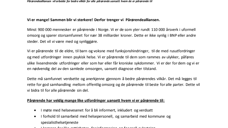 Pårørendealliansen - nystartad förening för anhörigfrågor i Norge