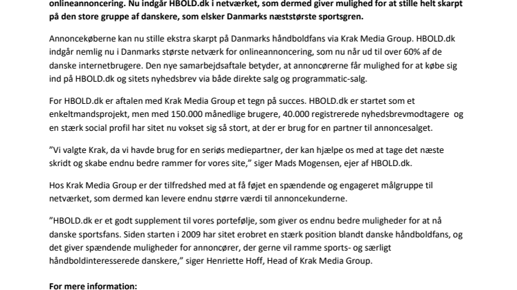 Stort håndboldsite melder sig ind i Krak Media Groups netværk