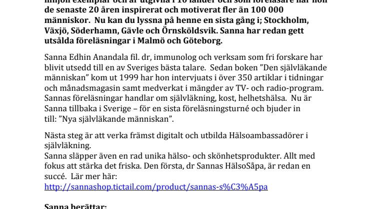 Sanna Ehdin Anandala sista Sverigeturné 