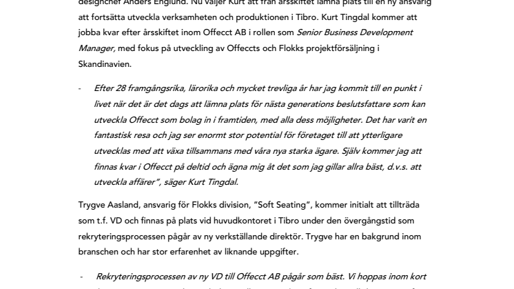 Ny VD till designföretaget Offecct AB i Tibro
