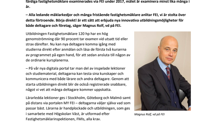 Börja direkt! – Nytt utbildningskoncept av FEI och Högskolan Väst