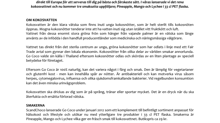 ScandChoco lanserar smaksatt kokosvatten från Go Coco!