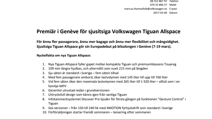 Premiär i Genève för sjusitsiga Volkswagen Tiguan Allspace