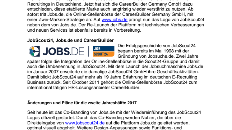 JobScout24 ist zurück: Jobs.de ab sofort mit Zwei-Marken-Strategie