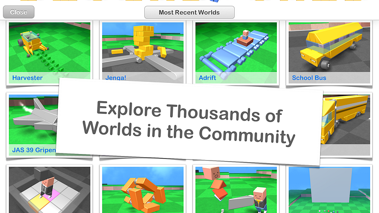 Explore thousands of worlds in the community with Blocksworld