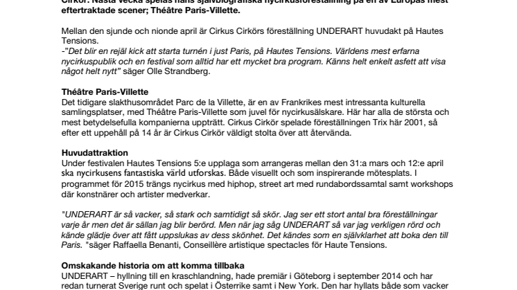 UNDERART huvudattraktion på prestigefyllda Hautes Tensions 