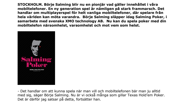 Börje Salming satsar på poker i mobilen