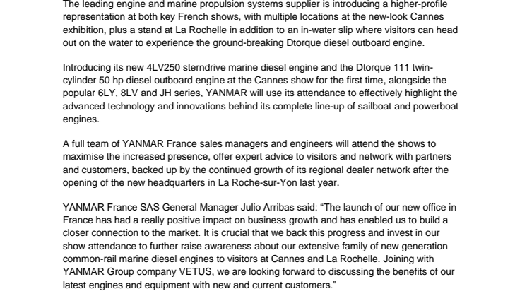 YANMAR Steps Up Presence at Cannes and La Rochelle