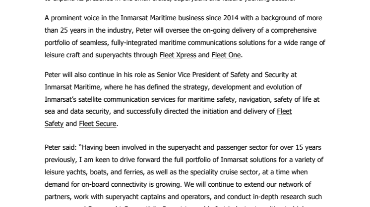Inmarsat Appoints Peter Broadhurst