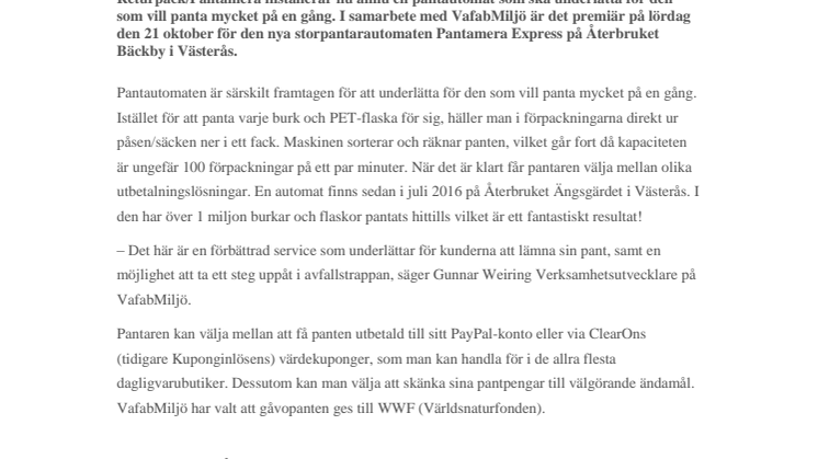 Nu kan du panta på Återbruket Bäckby
