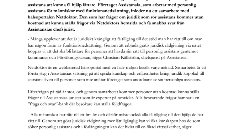 Juridisk hjälp om personlig assistans via nätet