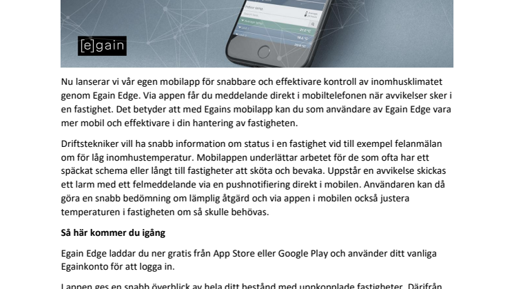 Snabbare och effektivare klimatkoll med Egain Edge mobilapp