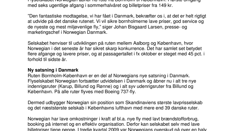 Norwegian åbner rute Bornholm-København