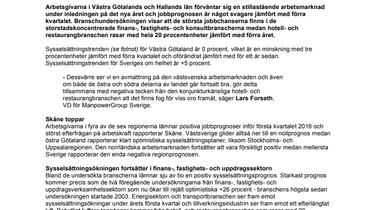Oförändrat jobbläge i Västsverige