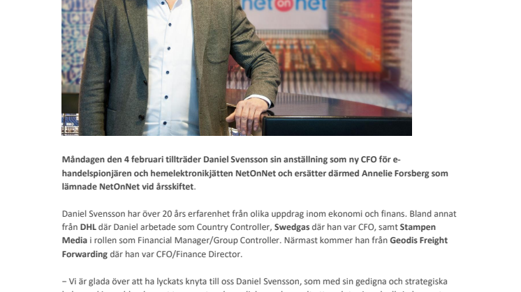 Daniel Svensson är ny CFO på NetOnNet