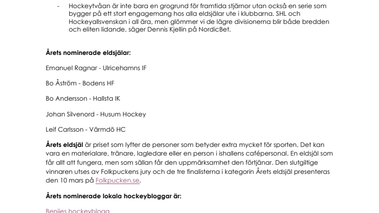 De är nominerade till Folkpucken 2016 – hockeytvåans egna pris