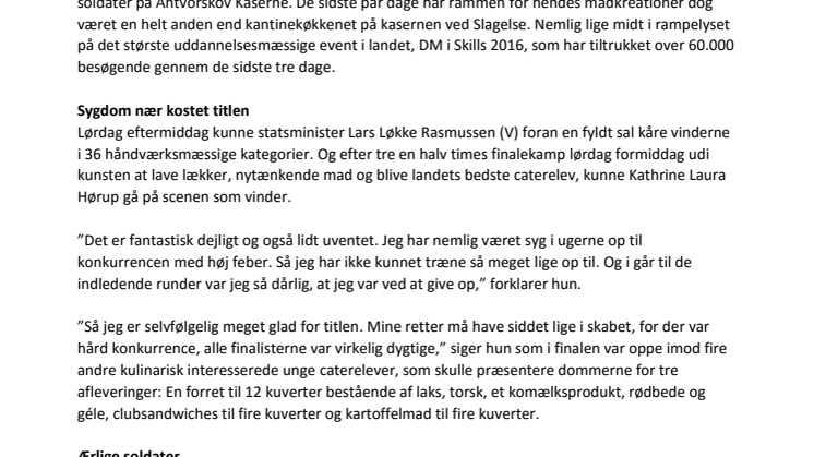 Til daglig laver hun mad til soldater – i dag blev hun kåret som landets bedste caterelev til DM i Skills 2016