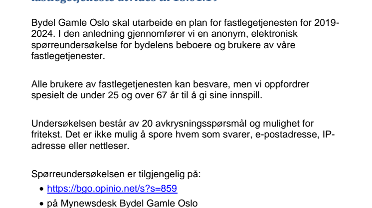 Fristen for å bidra med innspill til bydelens fastlegetjenste utvides til 15.01.2019
