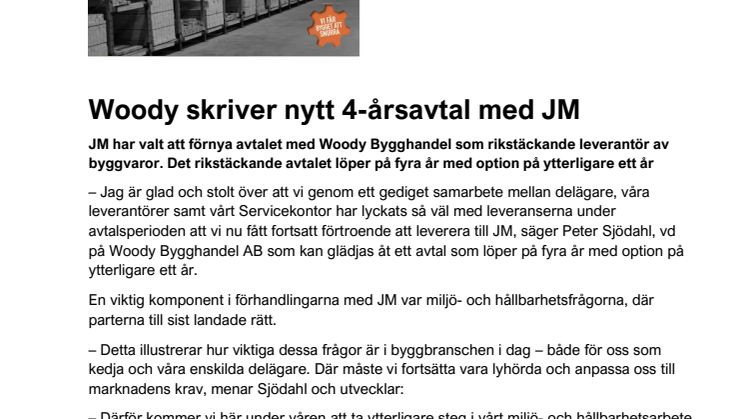 Woody skriver nytt 4-årsavtal med JM