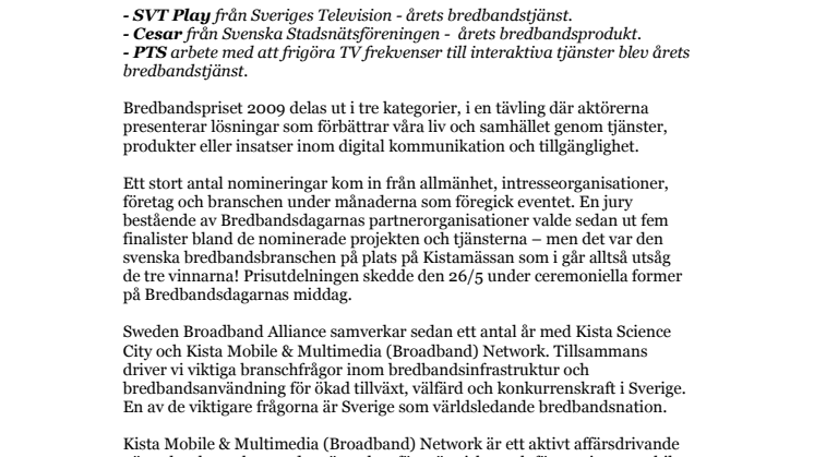 2009 års bredbandsvinnare utsedda