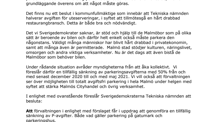 SD vill underlätta användandet av motorfordon under pandemin