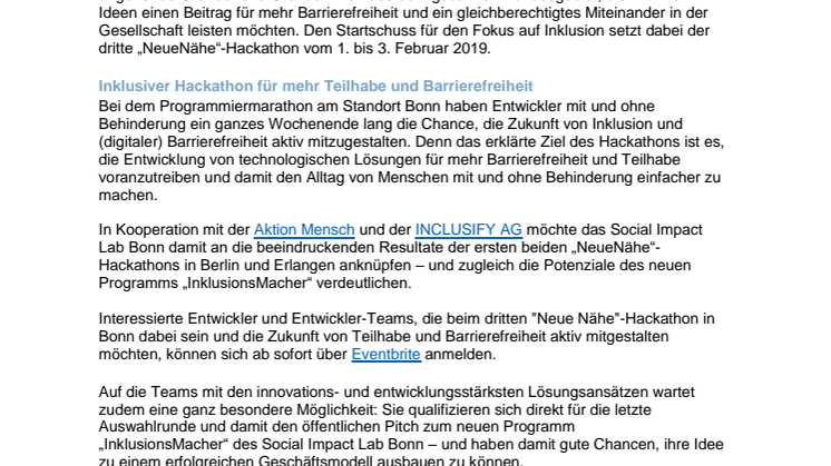 Inklusion braucht Innovation: „NeueNähe“-Hackathon läutet neues Gründerprogramm im Social Impact Lab Bonn ein