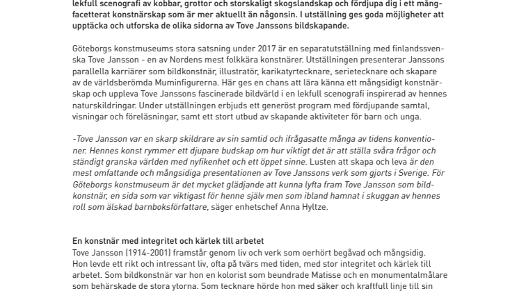 Pressvisning inför öppning av Tove Jansson – Lusten att skapa och leva på Göteborgs konstmuseum