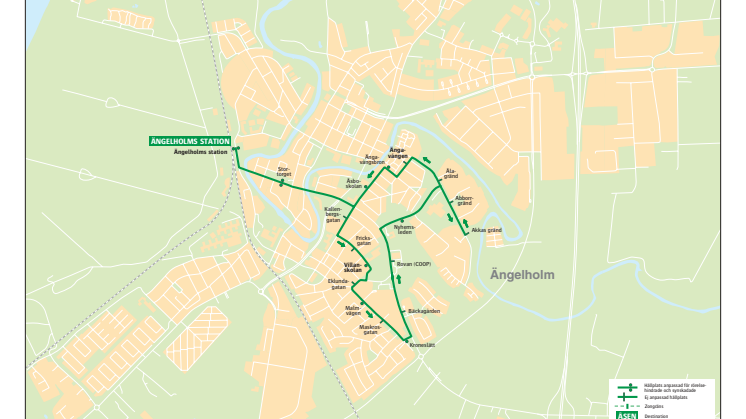 Stadsbuss linje 3 i Ängelholm, karta och tidtabelle, gäller från 13 augusti 2017