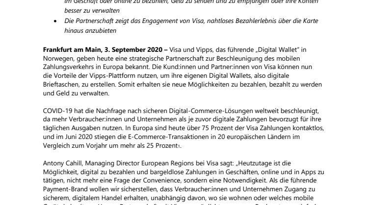 Visa und Vipps arbeiten zusammen, um mobile Zahlungen in Europa zu beschleunigen