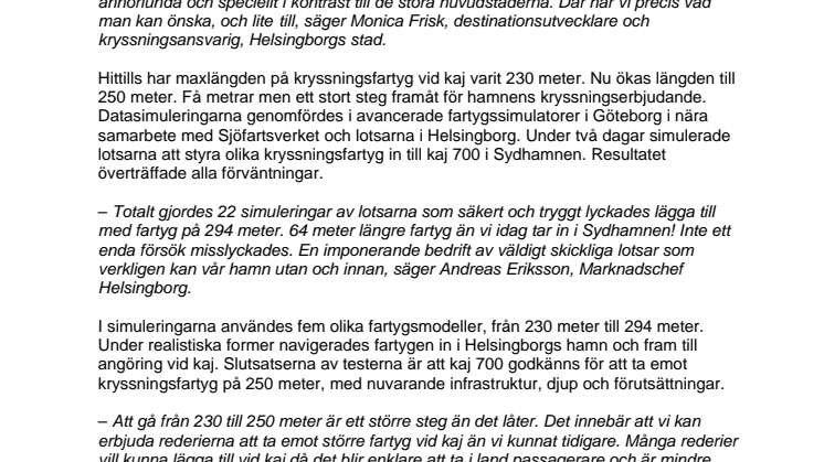 Helsingborgs Hamn öppnar för större kryssningsfartyg