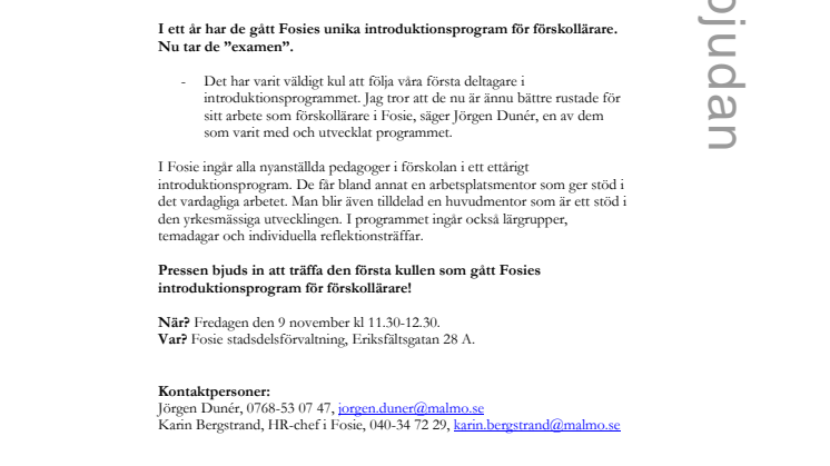 Unik introduktion för förskollärare i Fosie