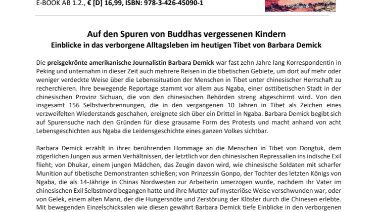 Presseinformation Demick "Buddhas vergessene Kinder"