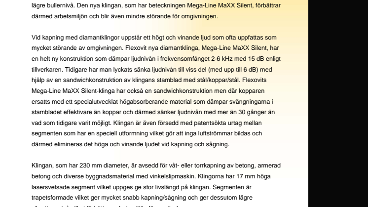Ny ljuddämpad diamantklinga från Flexovit