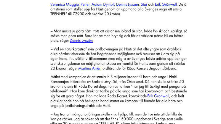Svenska artister ställer upp för Haiti