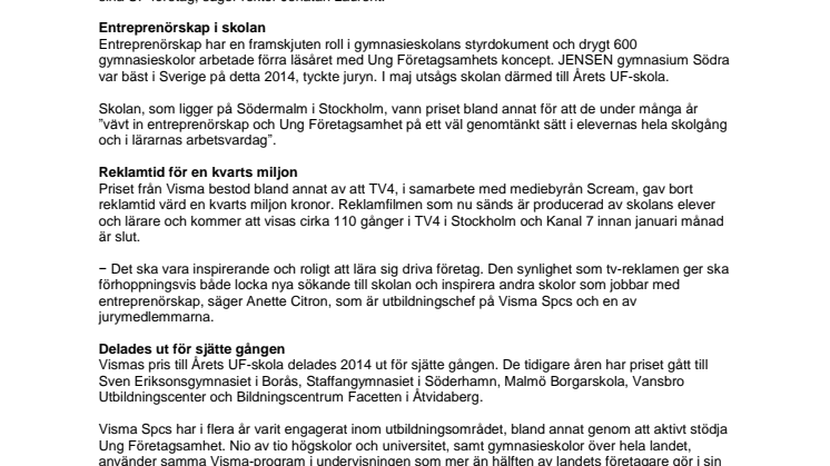 Vismas pris gav Stockholmsskola tv-reklam