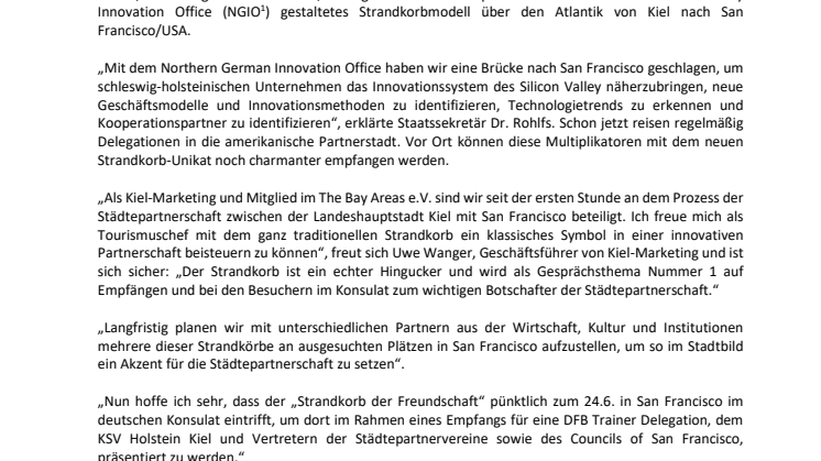 Schleswig-Holstein und Kiel senden "Strandkorb der Freundschaft" nach San Francisco/USA