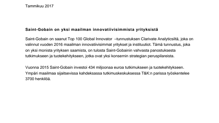 Saint-Gobain on yksi maailman innovatiivisimmista yrityksistä