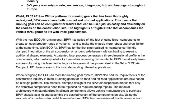 BPW reinvents the running gear for trailers: Fully digitalised modular concept for on- and off-road use