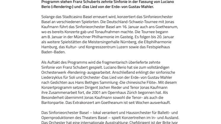 Ausverkauft. ​Sinfonieorchester Basel mit Jonas Kaufmann am Goetheanum