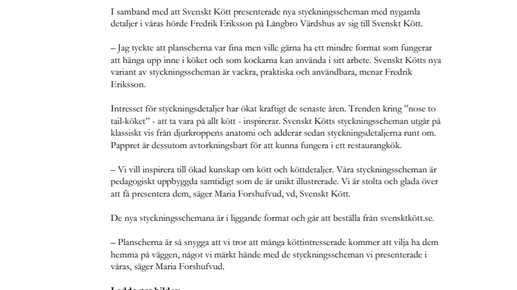 Svenskt Kött presenterar styckningsscheman för restaurang