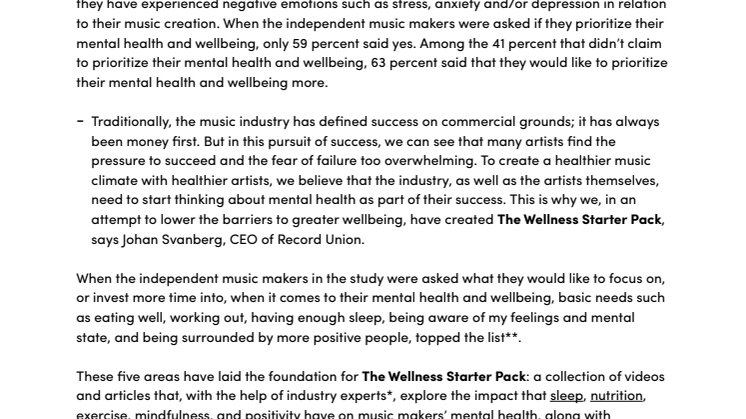 Starter pack to increase mental wellbeing among music makers 