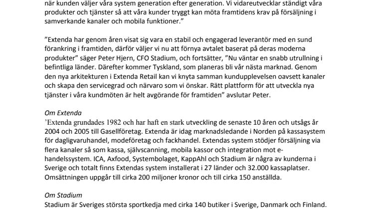 Stadium tecknar avtal med Extenda om nästa generations butiksdatasystem