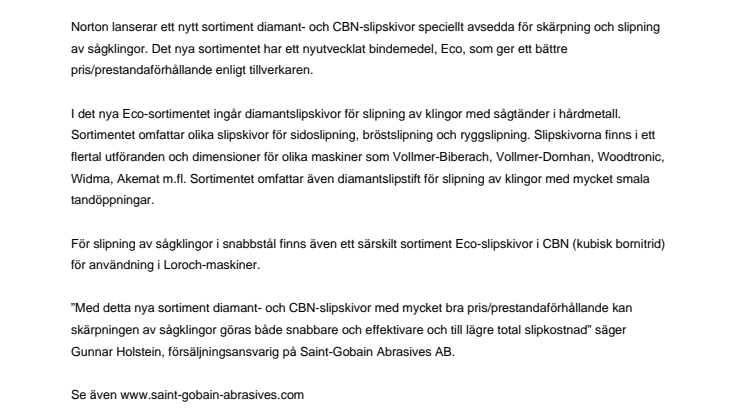 Norton lanserar nytt sortiment för sågskärpning